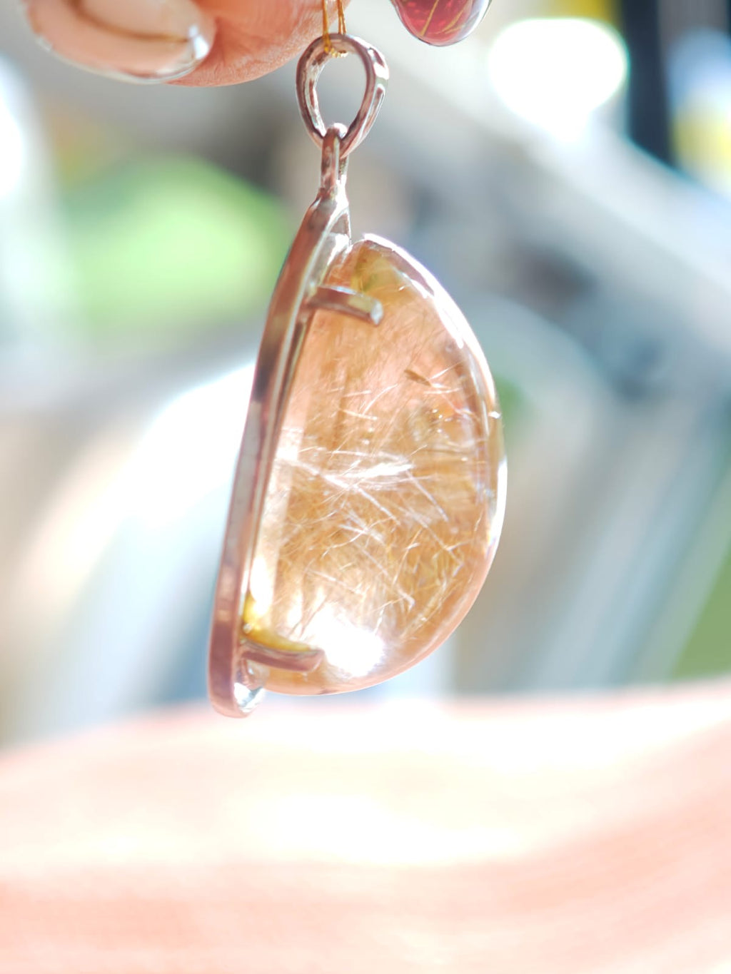 Golden Rutilated Quartz Pendant | Set in S925 Sterling Silver, Luxurious Crystal Jewelry