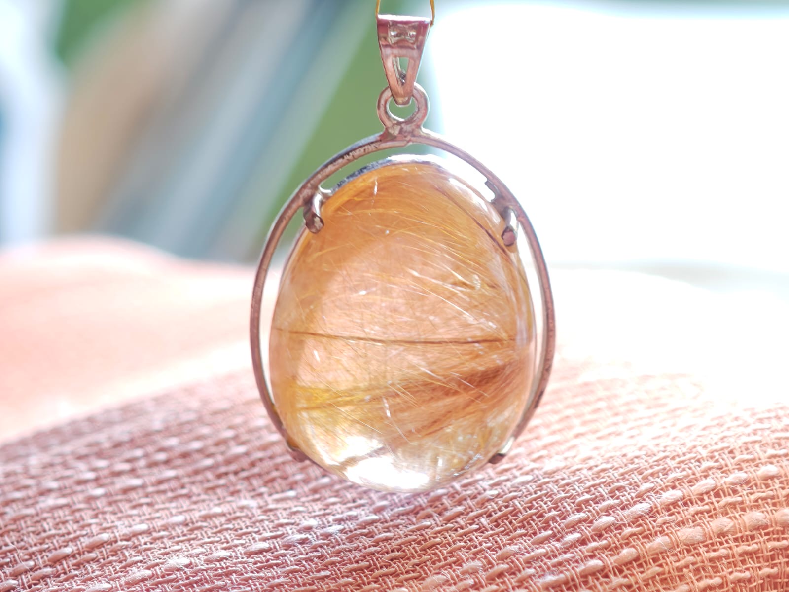 Golden Rutilated Quartz Pendant | Set in S925 Sterling Silver, Luxurious Crystal Jewelry