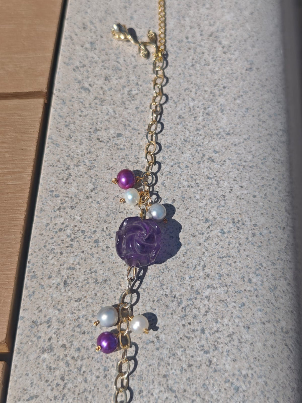 Adamigold | 紫水晶配淡水形珠手鏈 Handmade｜Amethyst with Freshwater Baroque Pearl Bracelet (Handmade)