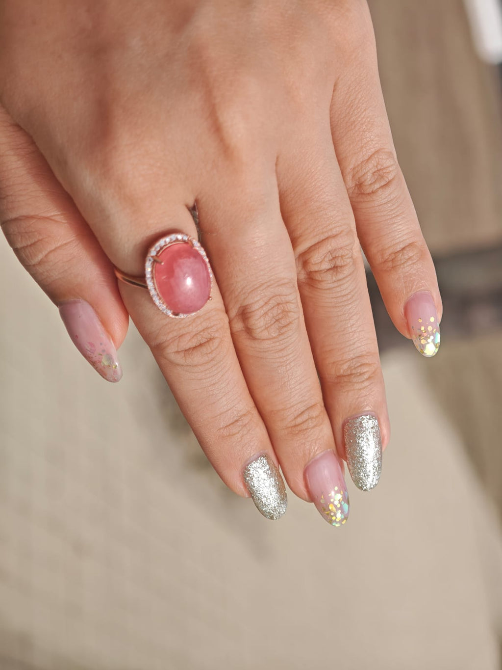 天然紅紋石 S925 純銀戒指｜Rhodochrosite Sterling Silver Ring