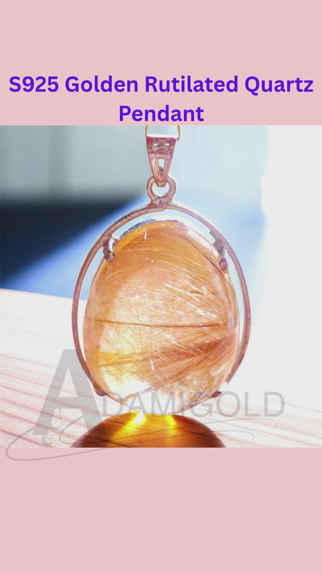 Golden Rutilated Quartz Pendant | Set in S925 Sterling Silver, Luxurious Crystal Jewelry